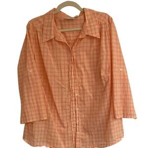 St John’s Bay Button Down Peach Plaid Cotton Work Shirt 2XL